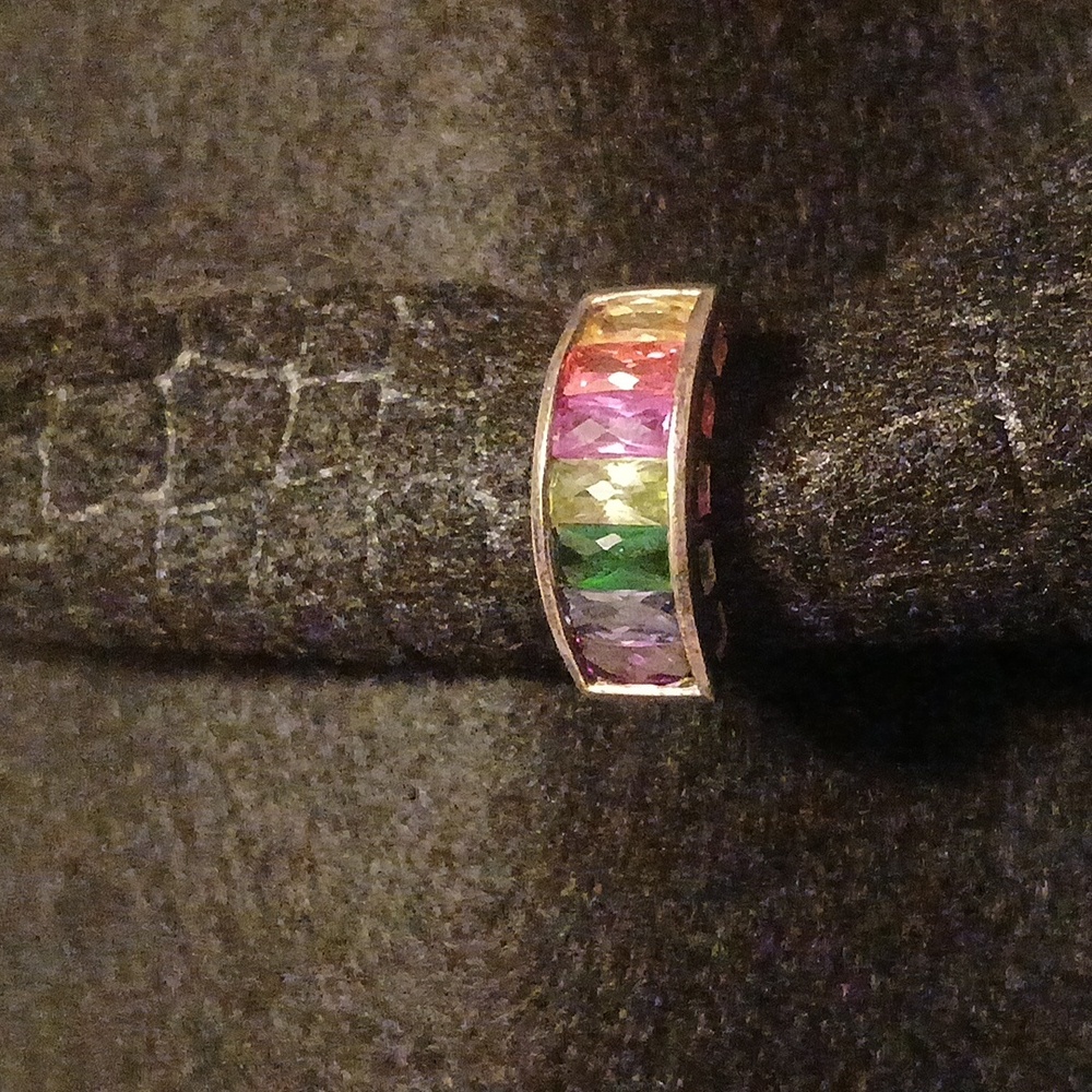 Silver Multicolor Gemstone Ring Size 8 - image 1